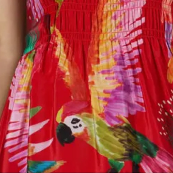 HP 🥳 Farm Rio x Anthropologie XS 0/2 Macaw Red Yellow Floral Tropical Maxi Dress - Picture 7 of 11